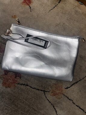 Boohoo Silver Metallic Wristlet Clutch